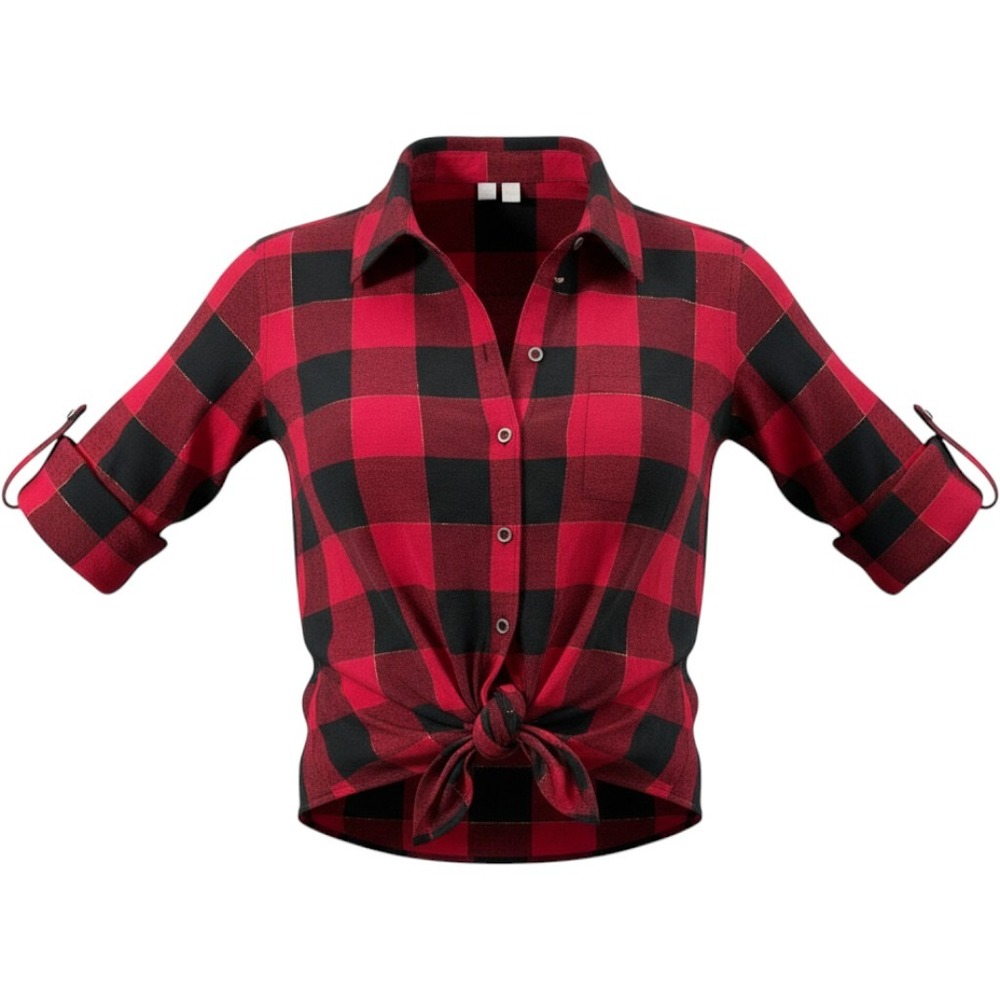 SO Girls Red Black Buffalo Check Flannel Tunic Shirt Gold Metallic Size M 8 NWT